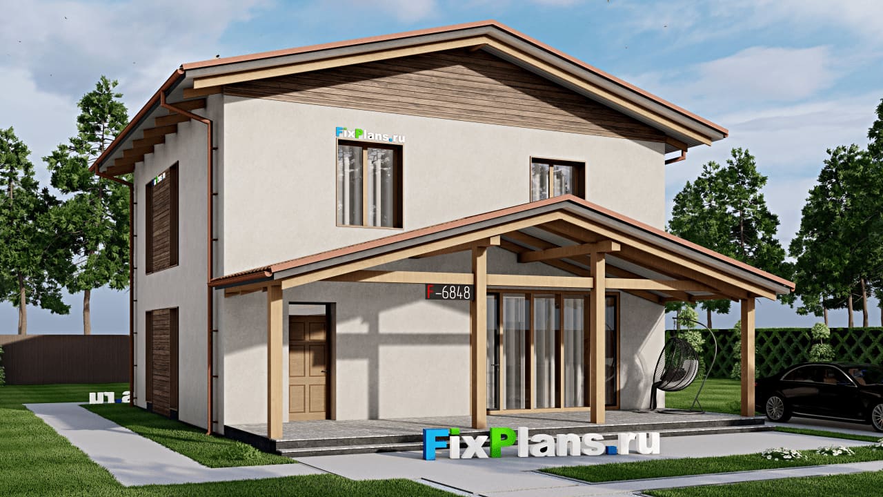 Одноэтажный дом с мансардой  F-6848 — фасад