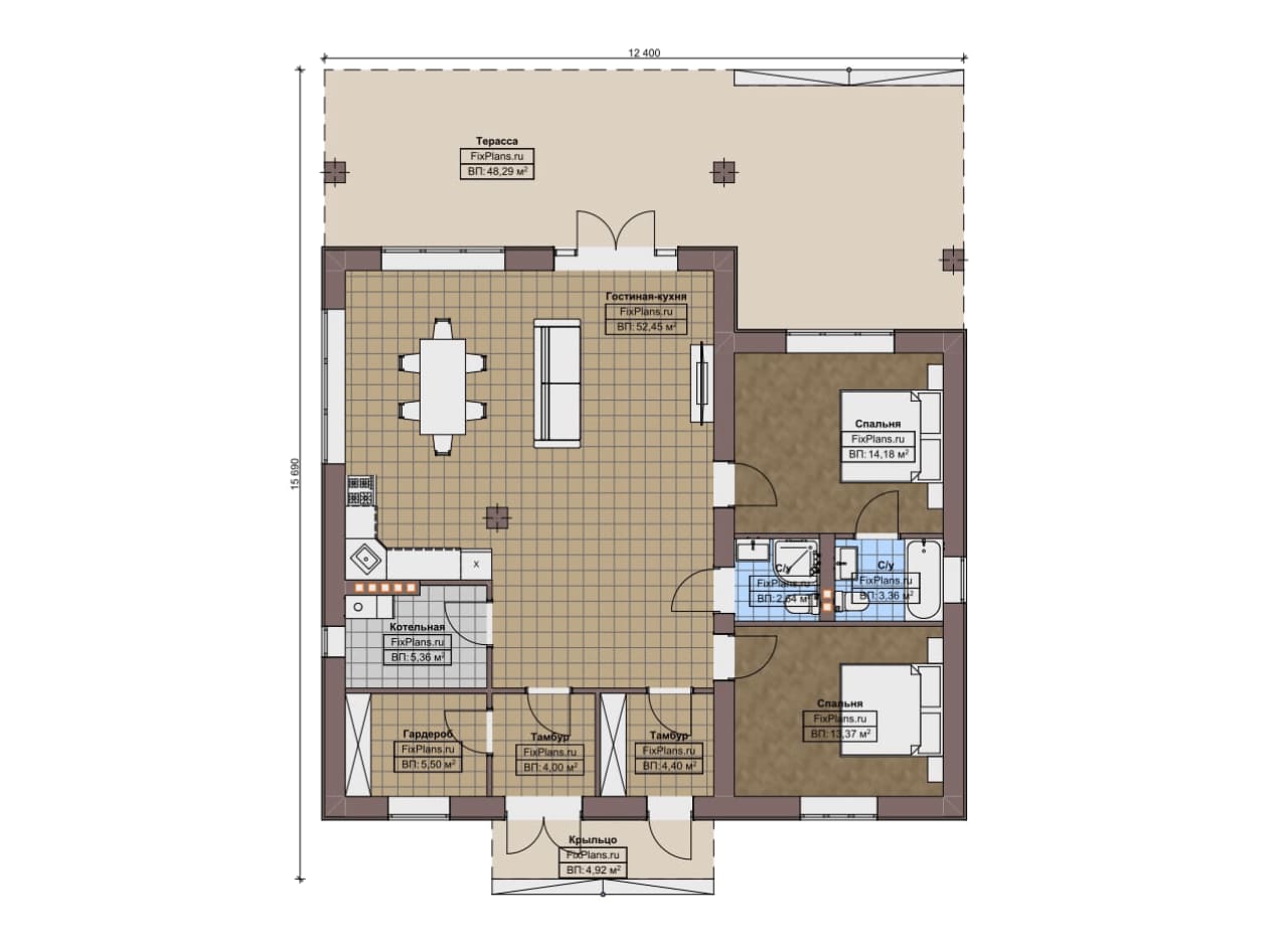 Планировка Одноэтажный дом F-10394