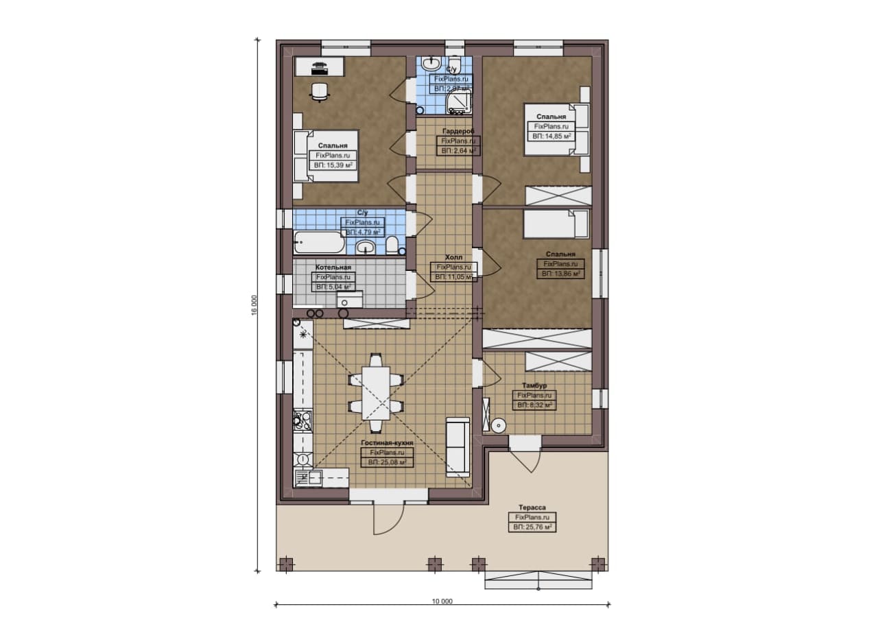 Планировка Одноэтажный дом F-15218