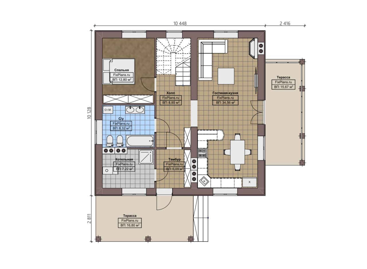 Планировка Одноэтажный дом с мансардой  F-4697