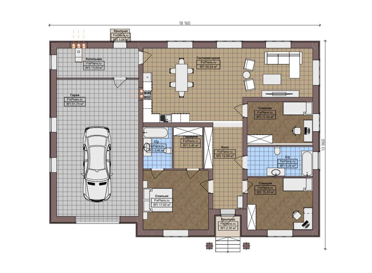 Планировка Одноэтажный дом F-3644